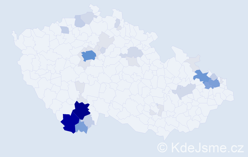 Příjmení: 'Bohdal', počet výskytů 145 v celé ČR