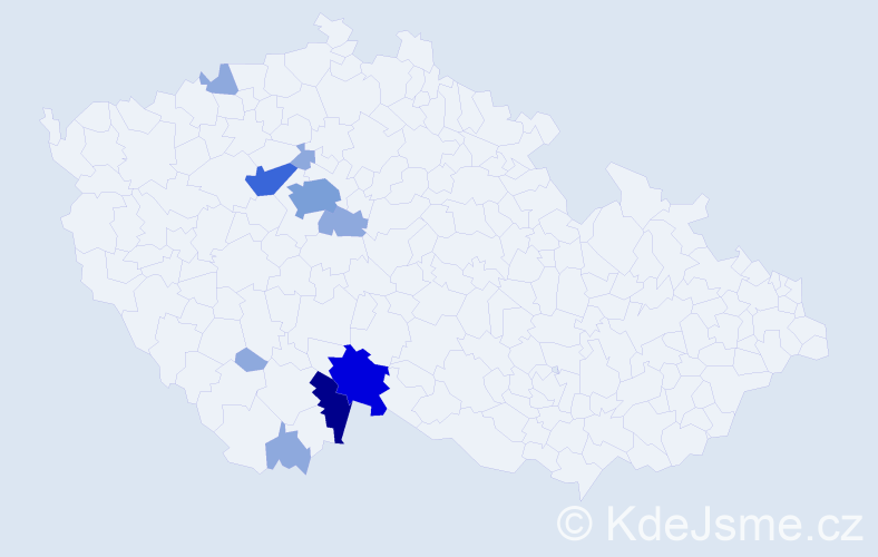 Příjmení: 'Uraj', počet výskytů 24 v celé ČR