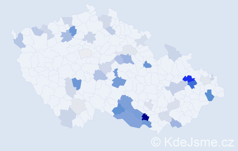 Příjmení: 'Zelenák', počet výskytů 87 v celé ČR