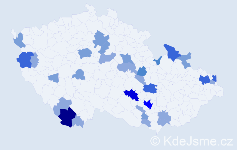 Příjmení: 'Valičková', počet výskytů 73 v celé ČR