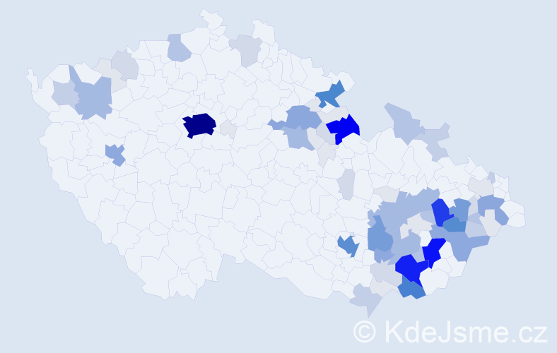 Příjmení: 'Macháň', počet výskytů 334 v celé ČR