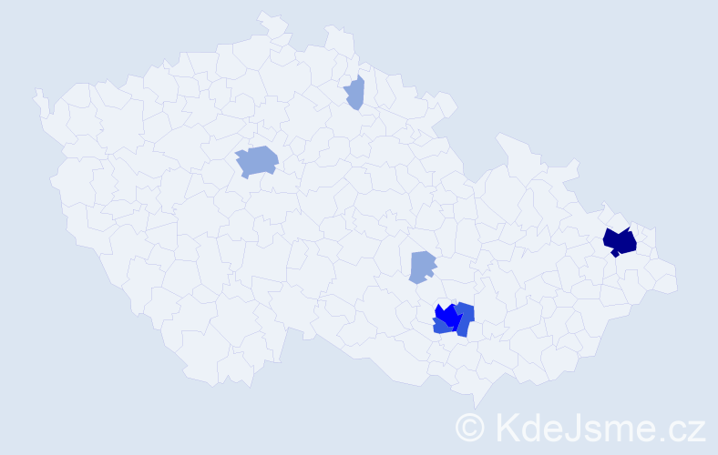 Příjmení: 'Vápeníčková', počet výskytů 15 v celé ČR