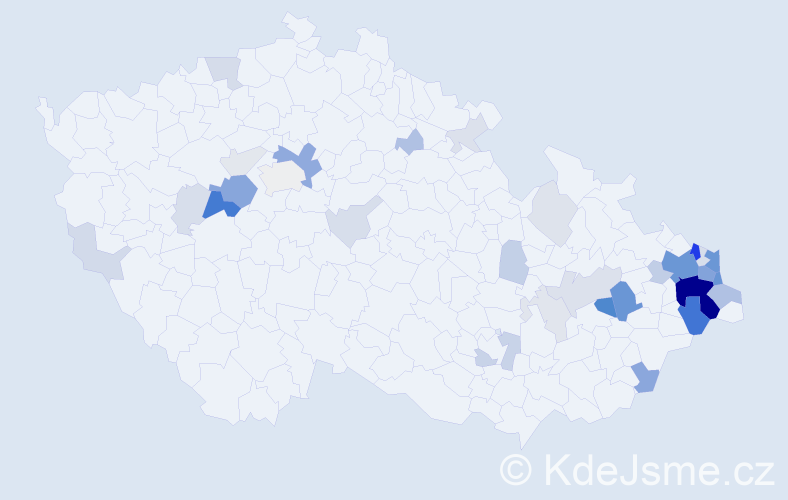 Příjmení: 'Damek', počet výskytů 148 v celé ČR