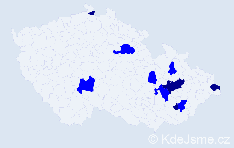 Příjmení: 'Bačiková', počet výskytů 14 v celé ČR