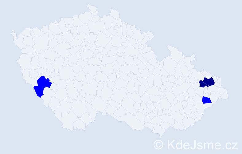 Příjmení: 'Tichopad', počet výskytů 6 v celé ČR