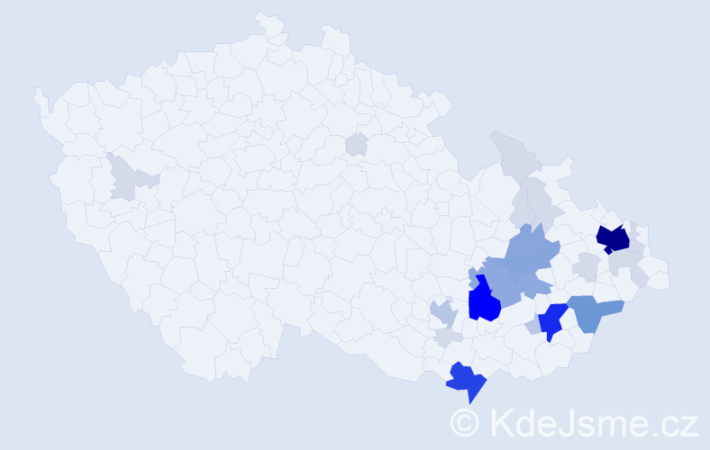 Příjmení: 'Vidlář', počet výskytů 87 v celé ČR