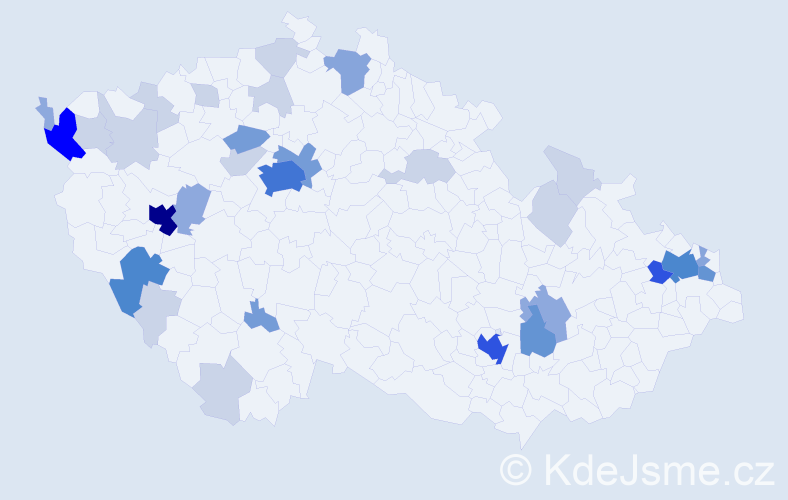 Příjmení: 'Uhlová', počet výskytů 104 v celé ČR