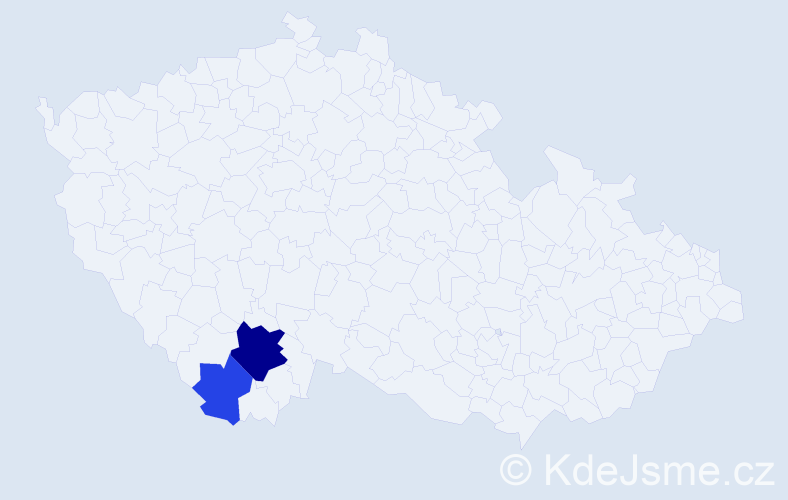 Příjmení: 'Ladániová', počet výskytů 5 v celé ČR