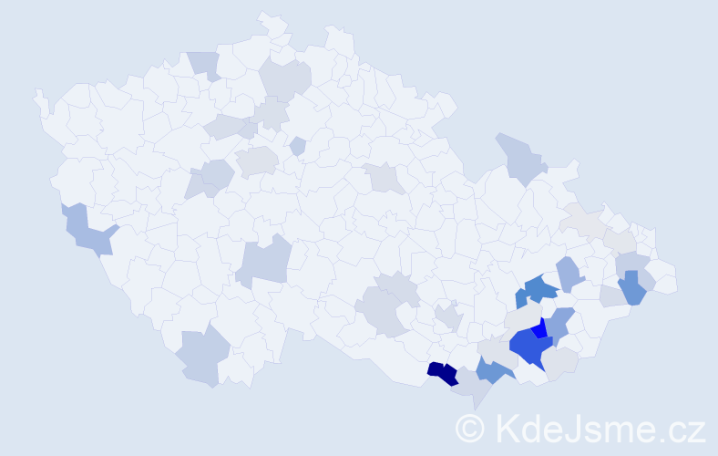 Příjmení: 'Hlavačka', počet výskytů 154 v celé ČR