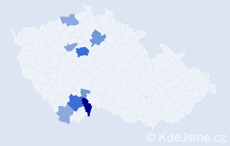 Příjmení: 'Mydlil', počet výskytů 30 v celé ČR