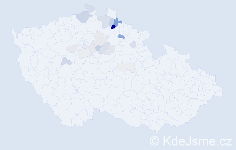 Příjmení: 'Číla', počet výskytů 64 v celé ČR