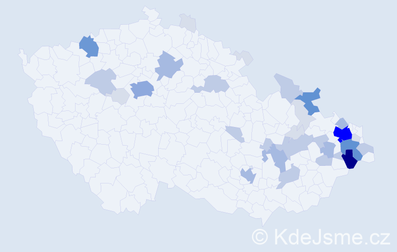 Příjmení: 'Mohelník', počet výskytů 106 v celé ČR