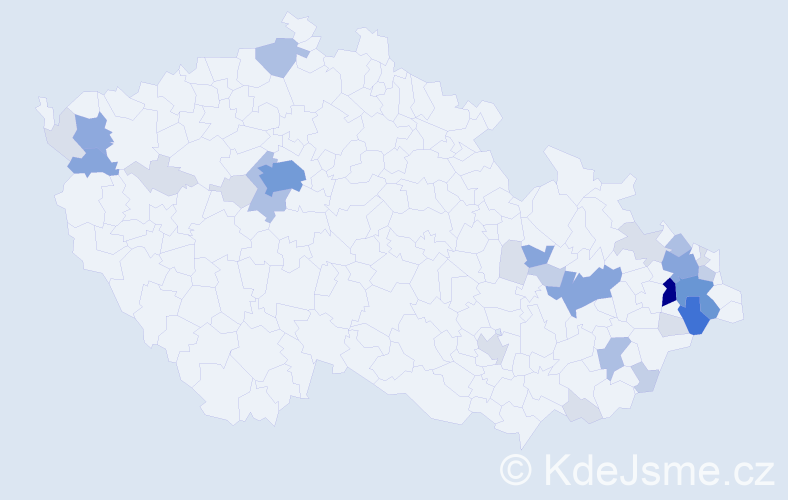 Příjmení: 'Rečka', počet výskytů 100 v celé ČR
