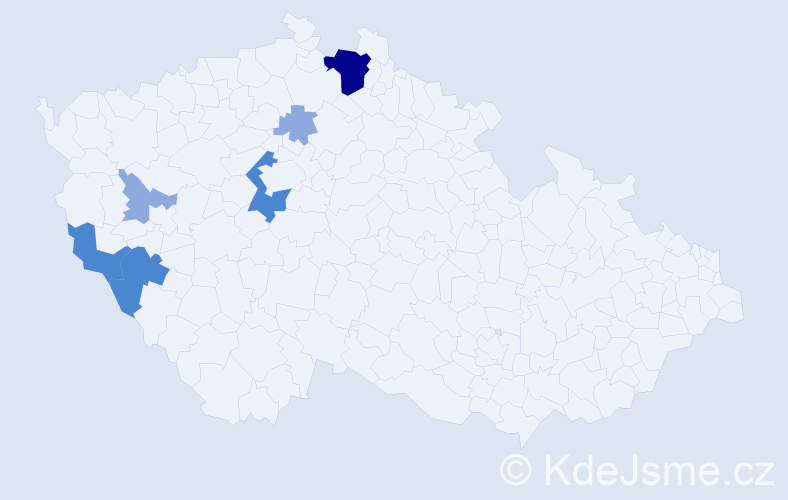 Příjmení: 'Bretl', počet výskytů 13 v celé ČR