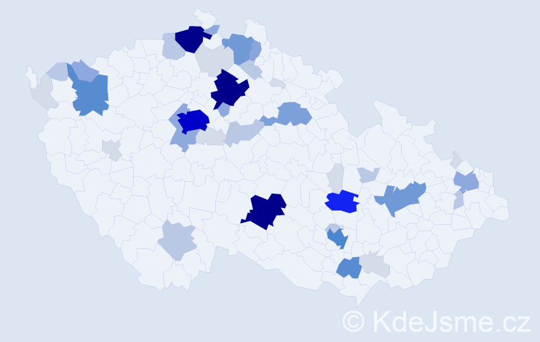 Příjmení: 'Huk', počet výskytů 168 v celé ČR
