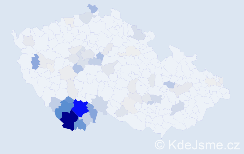 Příjmení: 'Borovka', počet výskytů 294 v celé ČR
