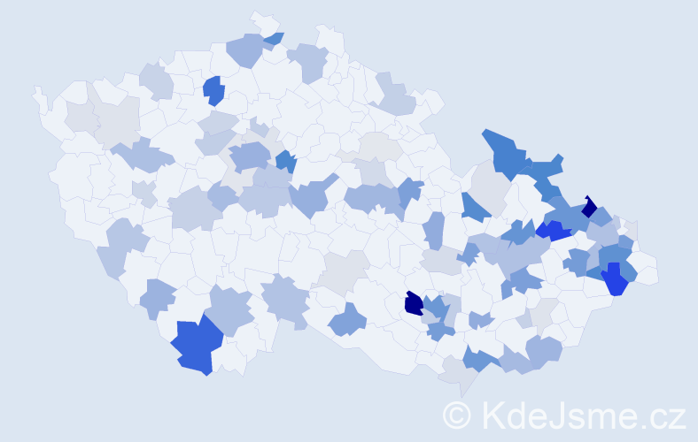 Příjmení: 'Kocian', počet výskytů 282 v celé ČR