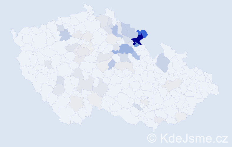 Příjmení: 'Krtička', počet výskytů 282 v celé ČR