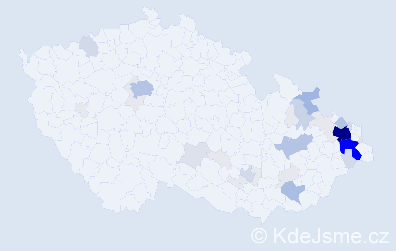 Příjmení: 'Klega', počet výskytů 150 v celé ČR