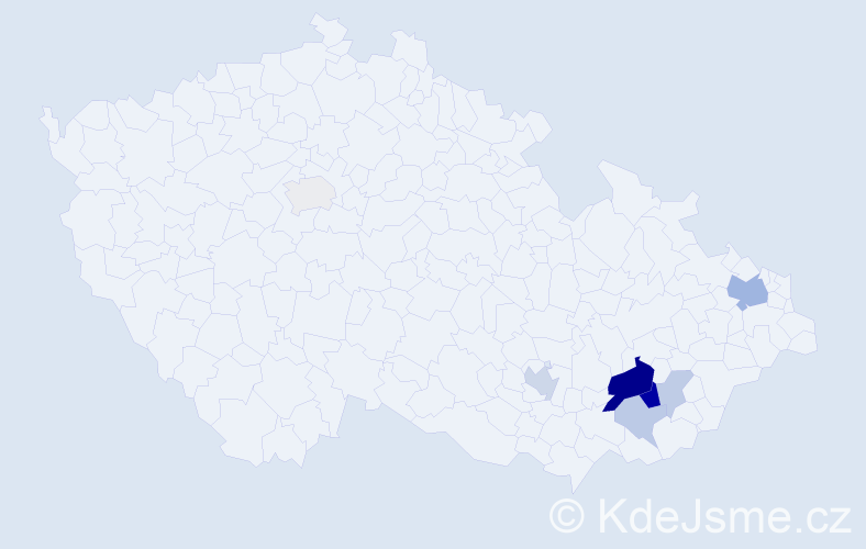 Příjmení: 'Kníchalová', počet výskytů 21 v celé ČR