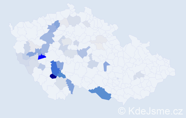 Příjmení: 'Koc', počet výskytů 182 v celé ČR