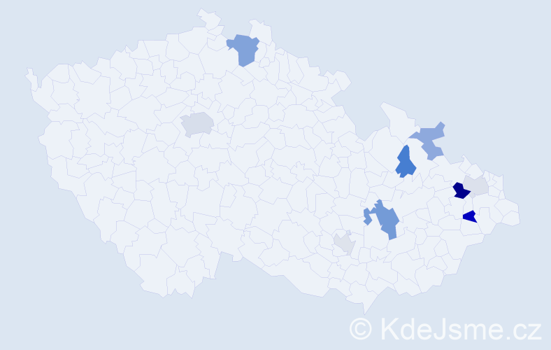 Příjmení: 'Hykelová', počet výskytů 19 v celé ČR