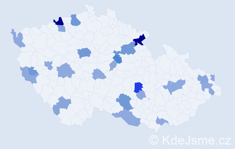 Příjmení: 'Cisárová', počet výskytů 65 v celé ČR