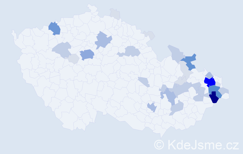 Příjmení: 'Mohelník', počet výskytů 108 v celé ČR