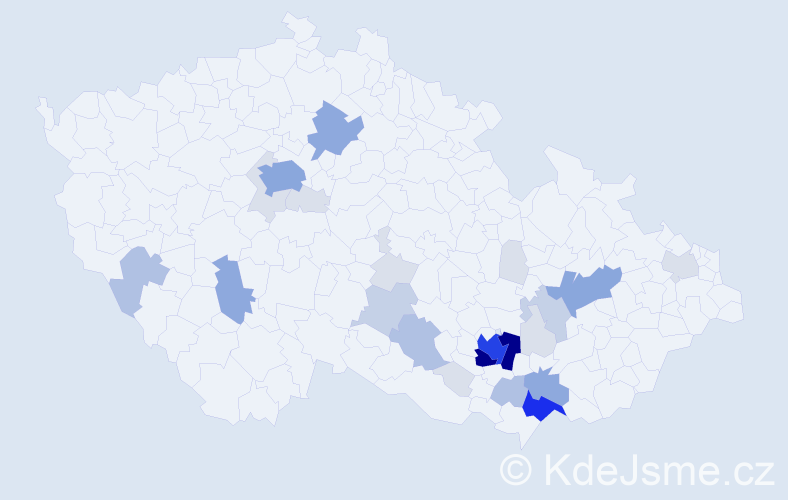 Příjmení: 'Kalábek', počet výskytů 96 v celé ČR