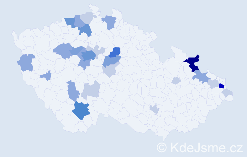 Příjmení: 'Sabó', počet výskytů 75 v celé ČR