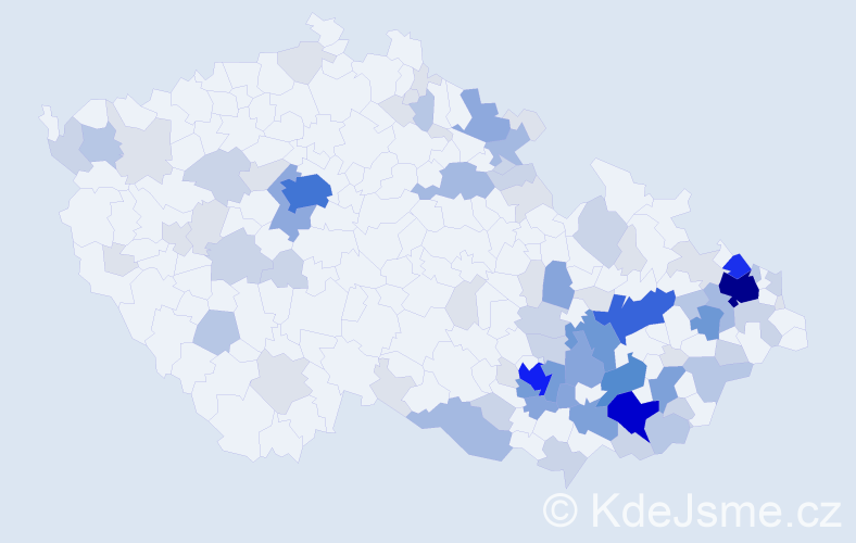 Příjmení: 'Klučka', počet výskytů 296 v celé ČR