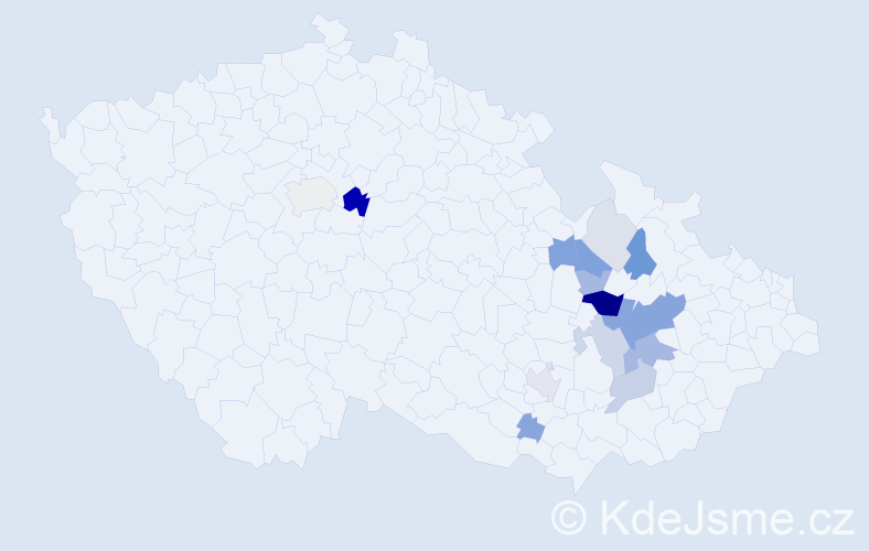 Příjmení: 'Kadláčková', počet výskytů 45 v celé ČR