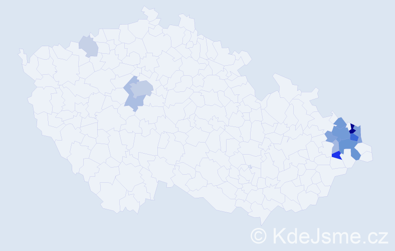 Příjmení: 'Antošík', počet výskytů 52 v celé ČR