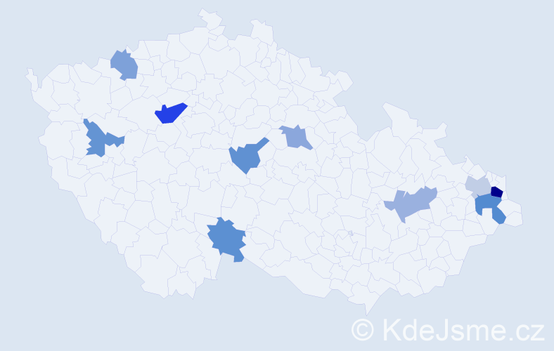 Příjmení: 'Kralovanská', počet výskytů 16 v celé ČR