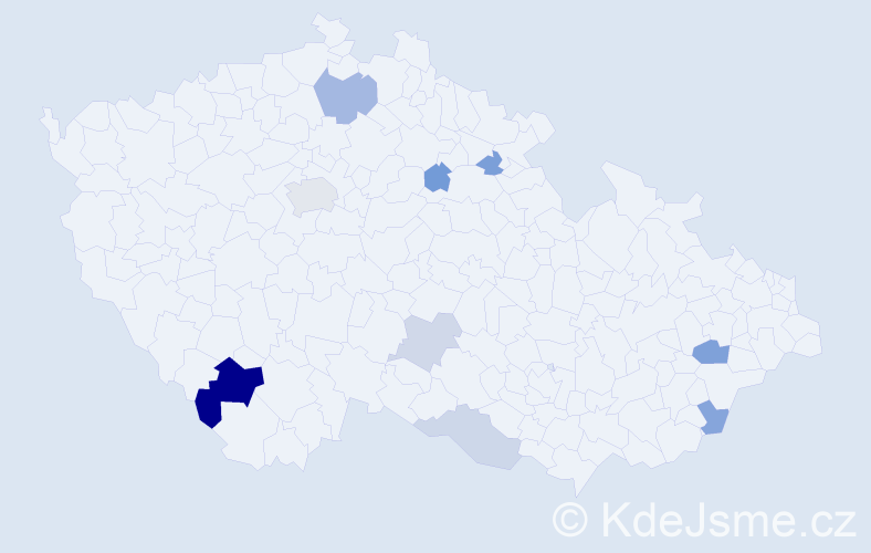 Příjmení: 'Bajčík', počet výskytů 18 v celé ČR