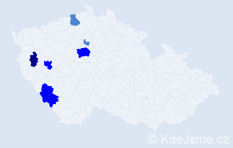 Příjmení: 'Pěnek', počet výskytů 13 v celé ČR
