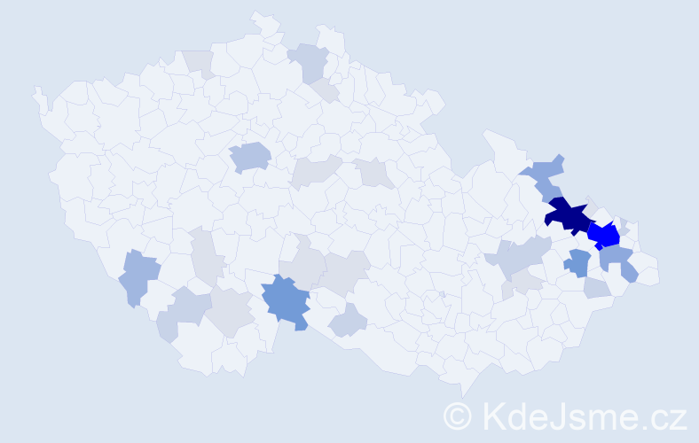 Příjmení: 'Balová', počet výskytů 100 v celé ČR