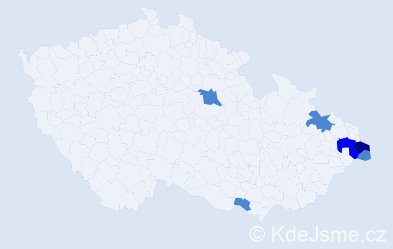 Příjmení: 'Rabin', počet výskytů 9 v celé ČR
