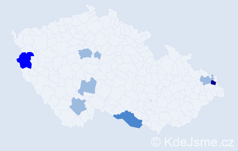 Příjmení: 'Drbúl', počet výskytů 15 v celé ČR