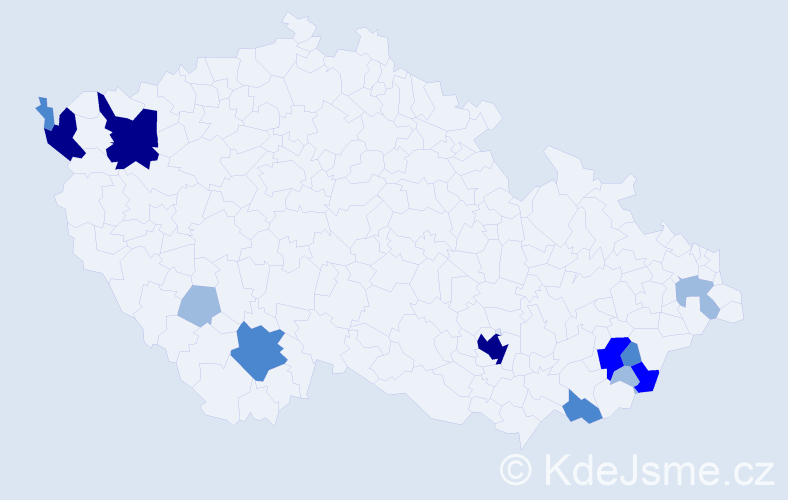 Příjmení: 'Piner', počet výskytů 29 v celé ČR