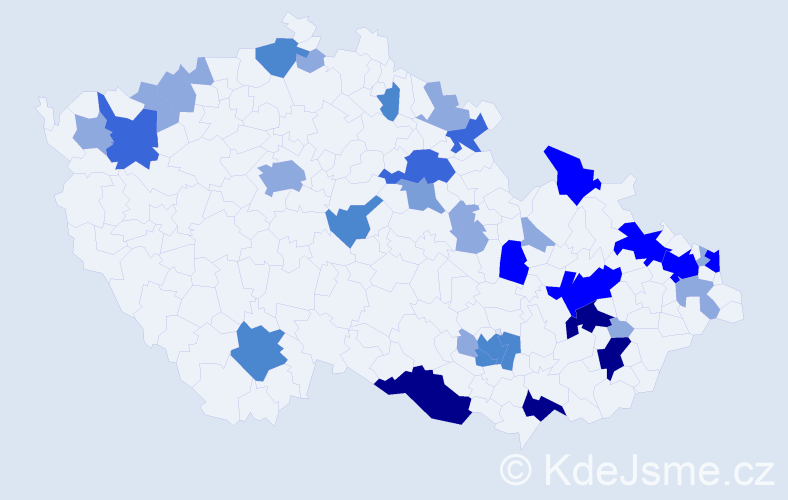 Příjmení: 'Henčl', počet výskytů 104 v celé ČR