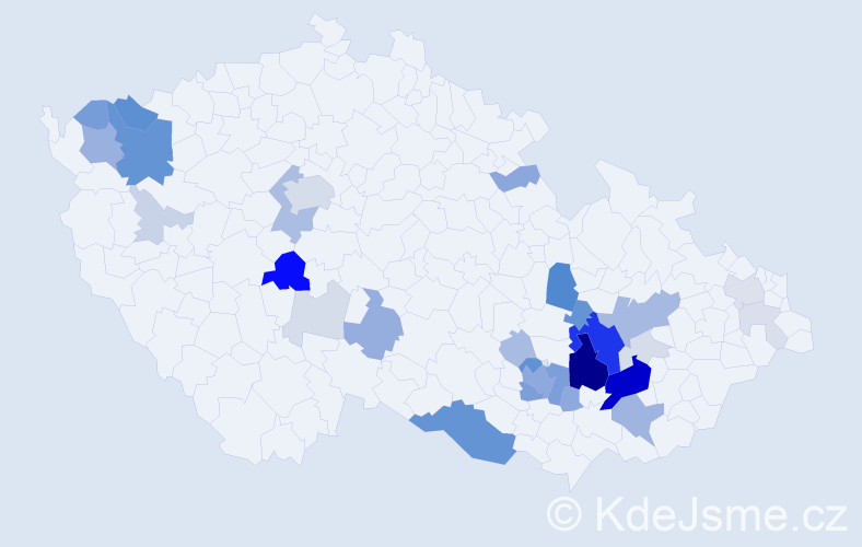 Příjmení: 'Kapounek', počet výskytů 115 v celé ČR