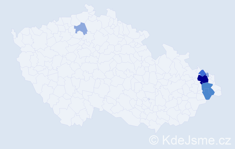 Příjmení: 'Bogdová', počet výskytů 25 v celé ČR