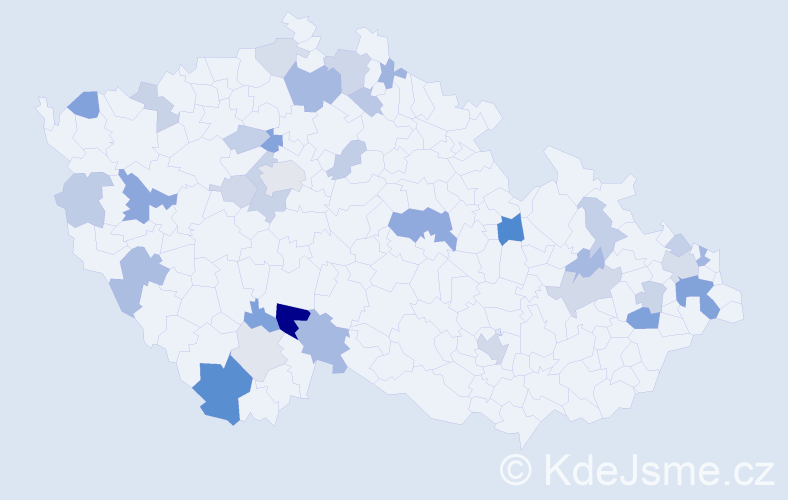 Příjmení: 'Tkáčiková', počet výskytů 74 v celé ČR