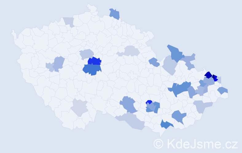 Příjmení: 'Jordan', počet výskytů 86 v celé ČR