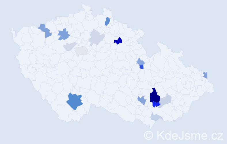 Příjmení: 'Habrdová', počet výskytů 54 v celé ČR