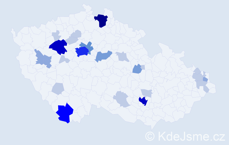 Příjmení: 'Valentin', počet výskytů 72 v celé ČR