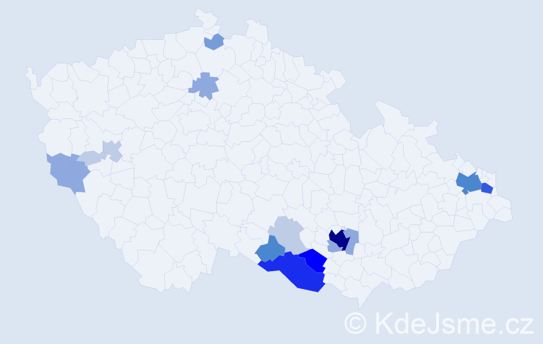 Příjmení: 'Hodečková', počet výskytů 55 v celé ČR