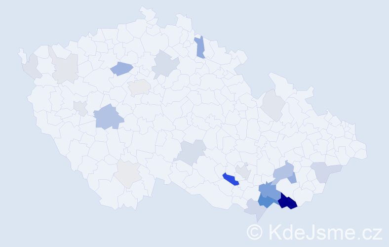 Příjmení: 'Káčerek', počet výskytů 84 v celé ČR