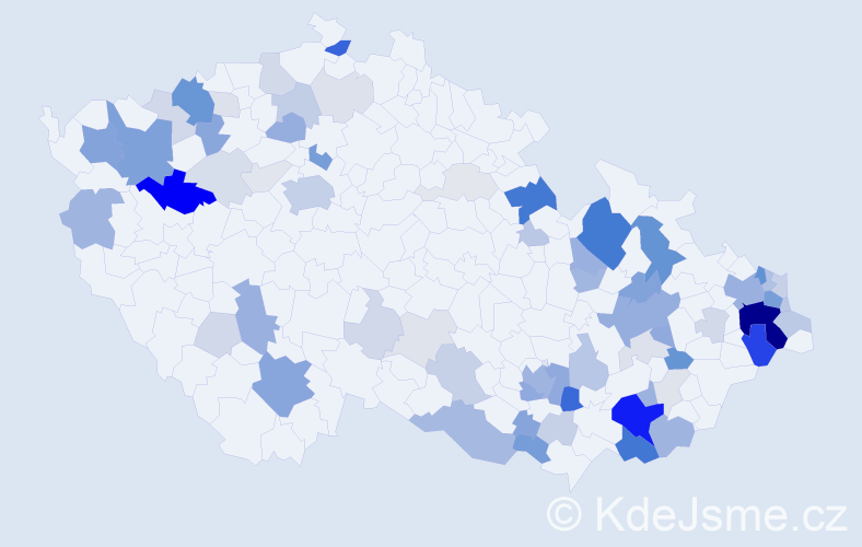 Příjmení: 'Žiška', počet výskytů 256 v celé ČR